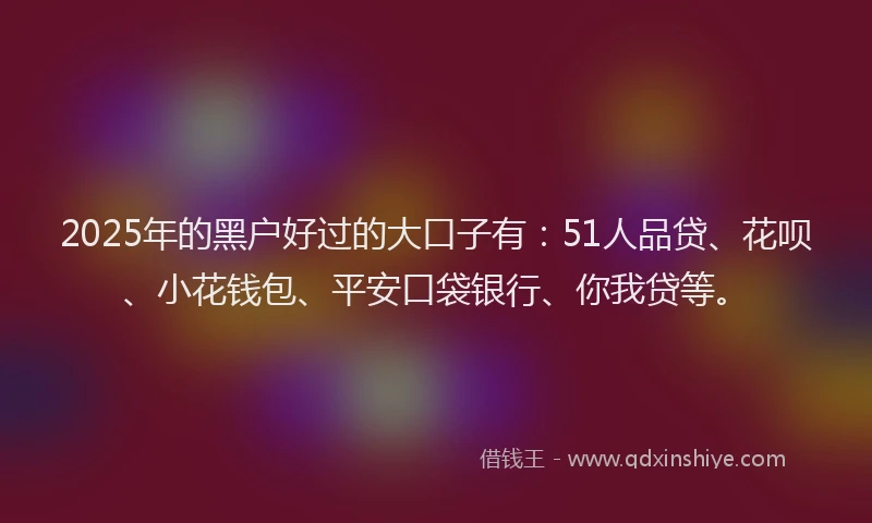 2025年的黑户好过的大口子有：51人品贷、花呗、小花钱包、平安口袋银行、你我贷等。