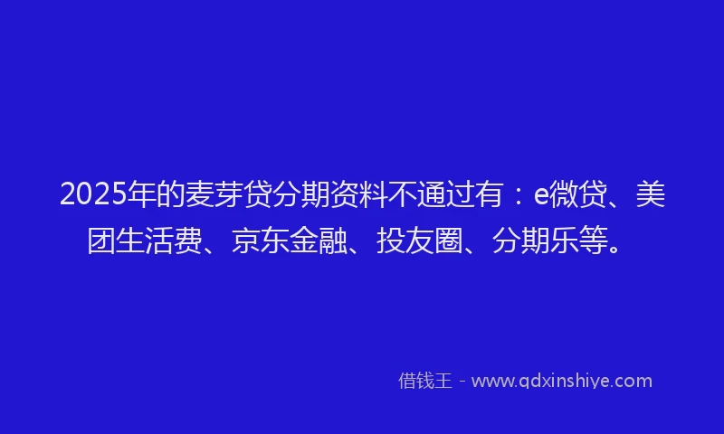 2025年的麦芽贷分期资料不通过有：e微贷、美团生活费、京东金融、投友圈、分期乐等。