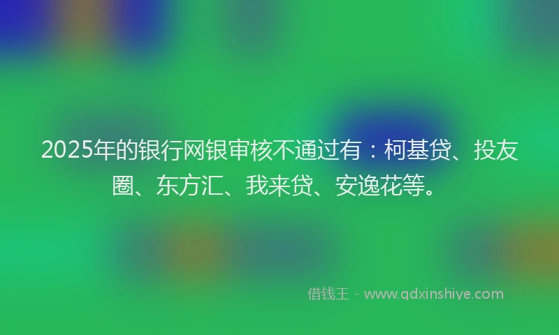 2025年的银行网银审核不通过有：柯基贷、投友圈、东方汇、我来贷、安逸花等。