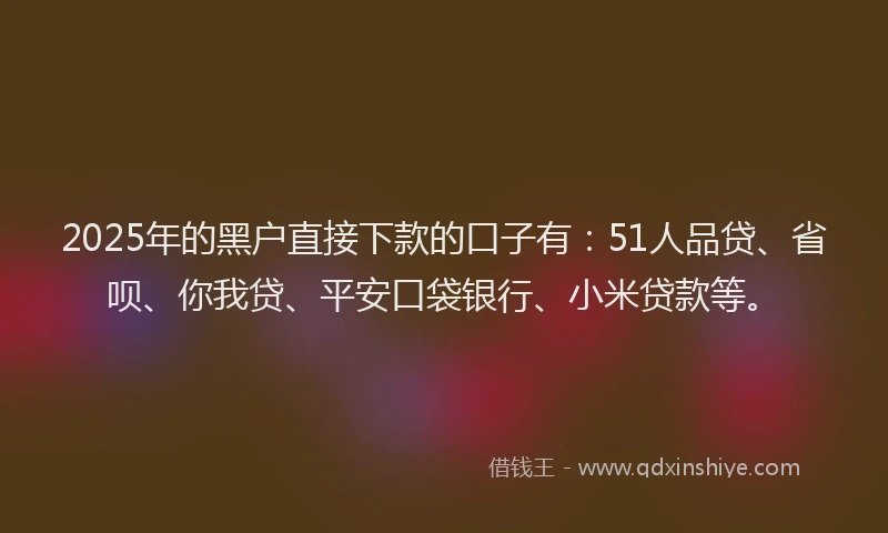 2025年的黑户直接下款的口子有：51人品贷、省呗、你我贷、平安口袋银行、小米贷款等。