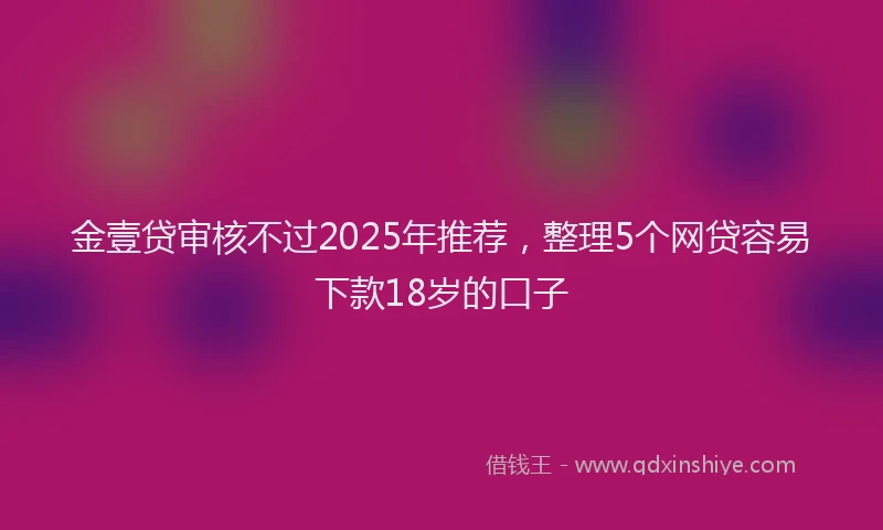 金壹贷审核不过2025年推荐，整理5个网贷容易下款18岁的口子