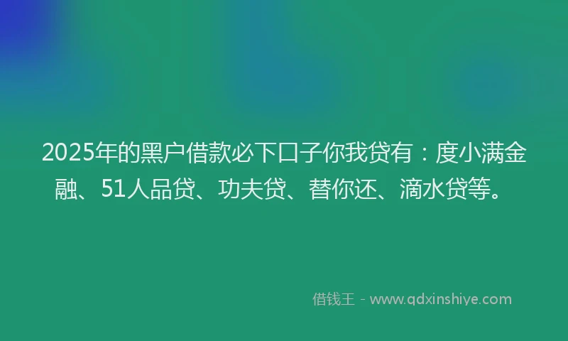 2025年的黑户借款必下口子你我贷有：度小满金融、51人品贷、功夫贷、替你还、滴水贷等。