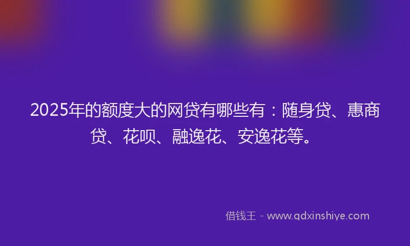 2025年的额度大的网贷有哪些有：随身贷、惠商贷、花呗、融逸花、安逸花等。
