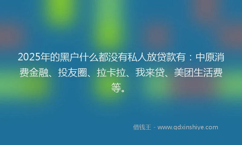 2025年的黑户什么都没有私人放贷款有：中原消费金融、投友圈、拉卡拉、我来贷、美团生活费等。
