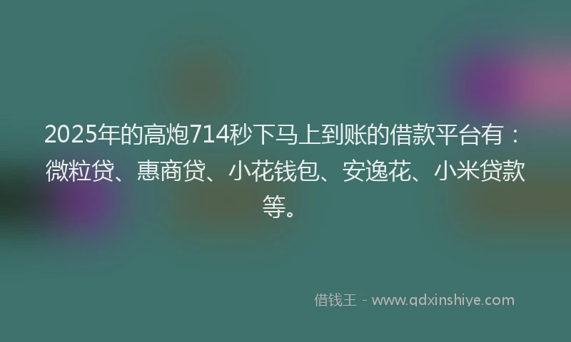 2025年的高炮714秒下马上到账的借款平台有：微粒贷、惠商贷、小花钱包、安逸花、小米贷款等。