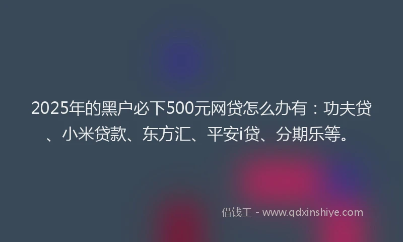 2025年的黑户必下500元网贷怎么办有：功夫贷、小米贷款、东方汇、平安i贷、分期乐等。