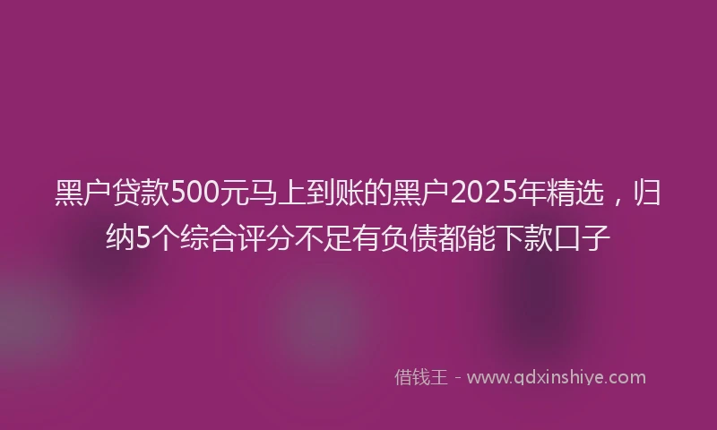 黑户贷款500元马上到账的黑户2025年精选，归纳5个综合评分不足有负债都能下款口子