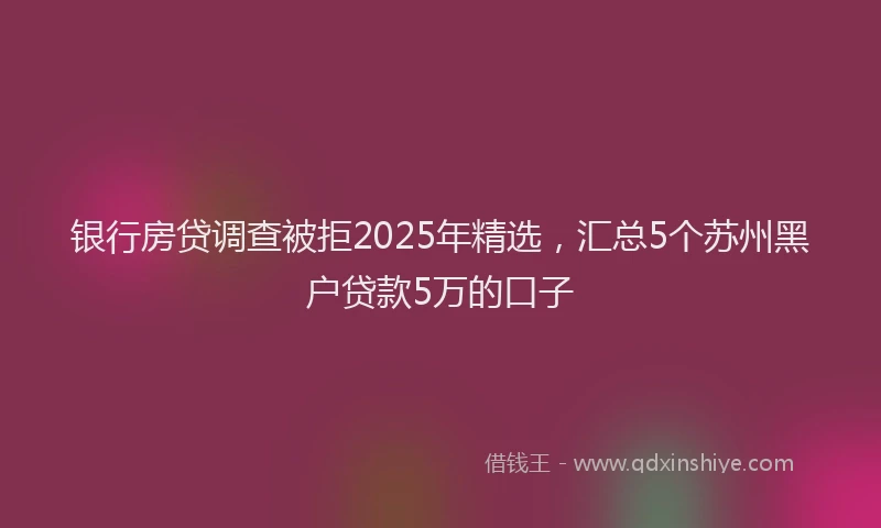 银行房贷调查被拒2025年精选，汇总5个苏州黑户贷款5万的口子