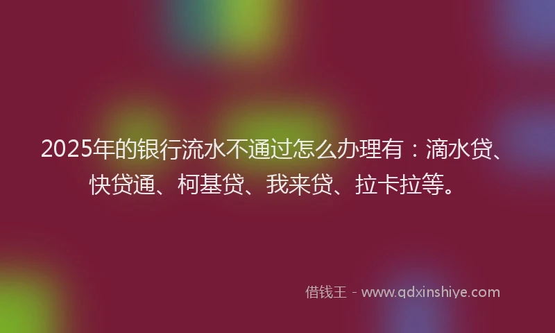 2025年的银行流水不通过怎么办理有：滴水贷、快贷通、柯基贷、我来贷、拉卡拉等。