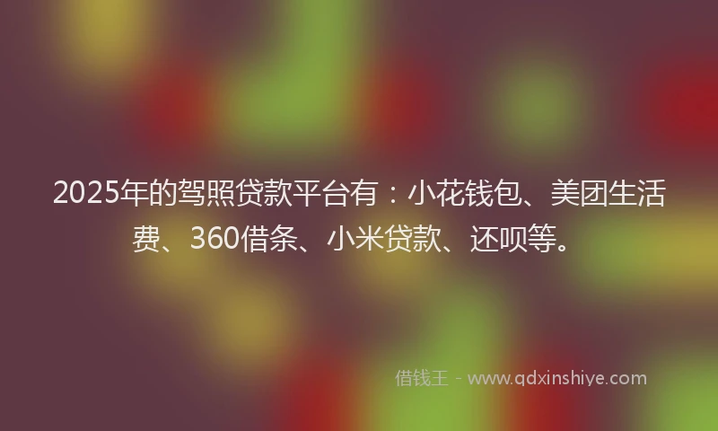 2025年的驾照贷款平台有：小花钱包、美团生活费、360借条、小米贷款、还呗等。
