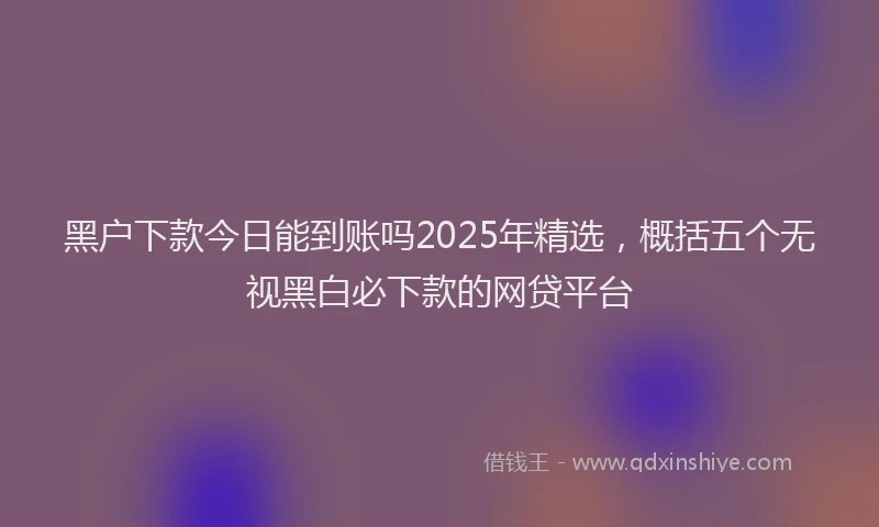 黑户下款今日能到账吗2025年精选，概括五个无视黑白必下款的网贷平台
