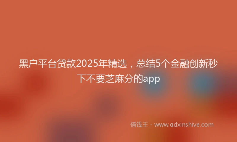 黑户平台贷款2025年精选，总结5个金融创新秒下不要芝麻分的app
