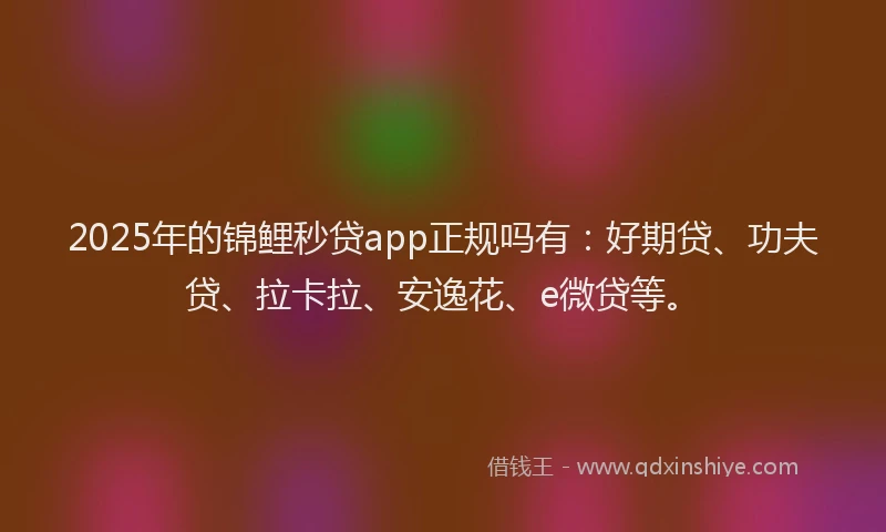 2025年的锦鲤秒贷app正规吗有：好期贷、功夫贷、拉卡拉、安逸花、e微贷等。