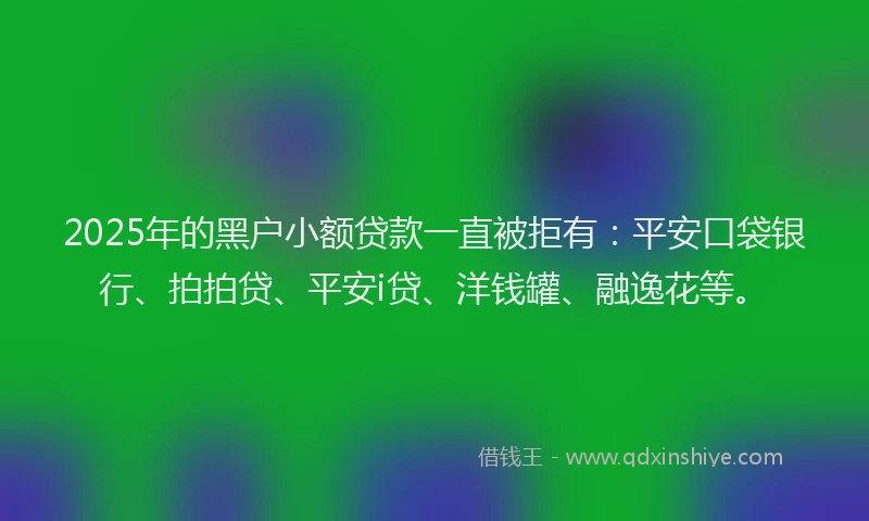 2025年的黑户小额贷款一直被拒有：平安口袋银行、拍拍贷、平安i贷、洋钱罐、融逸花等。