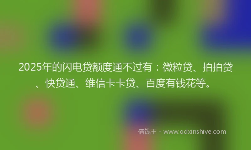 2025年的闪电贷额度通不过有：微粒贷、拍拍贷、快贷通、维信卡卡贷、百度有钱花等。