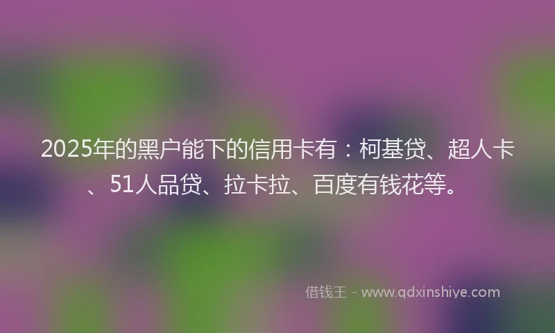 2025年的黑户能下的信用卡有：柯基贷、超人卡、51人品贷、拉卡拉、百度有钱花等。