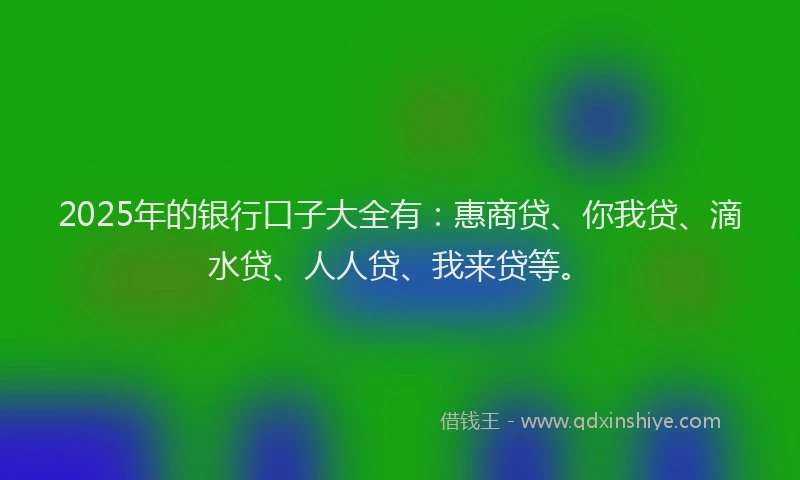 2025年的银行口子大全有：惠商贷、你我贷、滴水贷、人人贷、我来贷等。