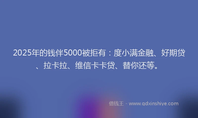 2025年的钱伴5000被拒有：度小满金融、好期贷、拉卡拉、维信卡卡贷、替你还等。