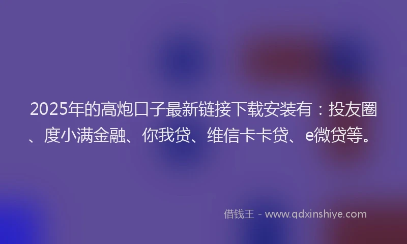 2025年的高炮口子最新链接下载安装有：投友圈、度小满金融、你我贷、维信卡卡贷、e微贷等。