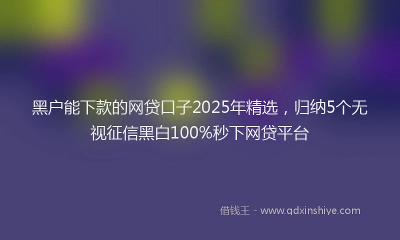 黑户能下款的网贷口子2025年精选，归纳5个无视征信黑白100%秒下网贷平台