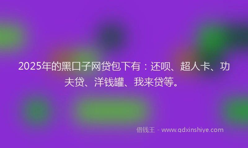 2025年的黑口子网贷包下有：还呗、超人卡、功夫贷、洋钱罐、我来贷等。