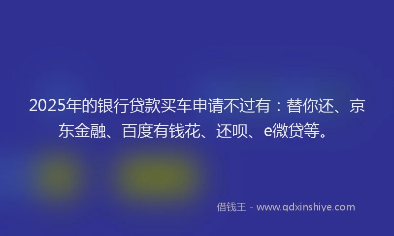 2025年的银行贷款买车申请不过有：替你还、京东金融、百度有钱花、还呗、e微贷等。
