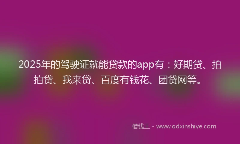 2025年的驾驶证就能贷款的app有：好期贷、拍拍贷、我来贷、百度有钱花、团贷网等。