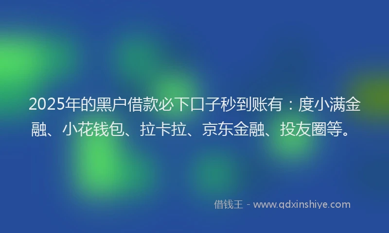 2025年的黑户借款必下口子秒到账有：度小满金融、小花钱包、拉卡拉、京东金融、投友圈等。