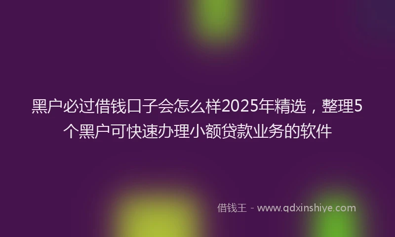 黑户必过借钱口子会怎么样2025年精选，整理5个黑户可快速办理小额贷款业务的软件