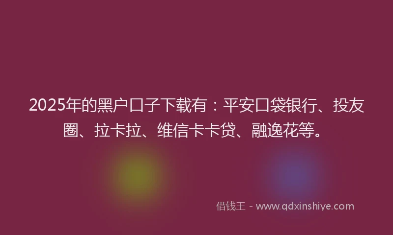 2025年的黑户口子下载有：平安口袋银行、投友圈、拉卡拉、维信卡卡贷、融逸花等。