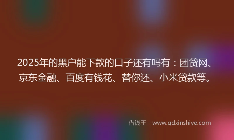 2025年的黑户能下款的口子还有吗有：团贷网、京东金融、百度有钱花、替你还、小米贷款等。