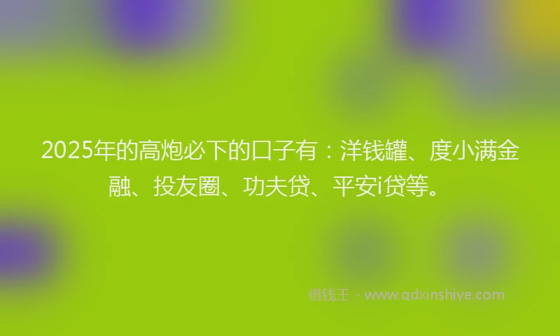 2025年的高炮必下的口子有：洋钱罐、度小满金融、投友圈、功夫贷、平安i贷等。
