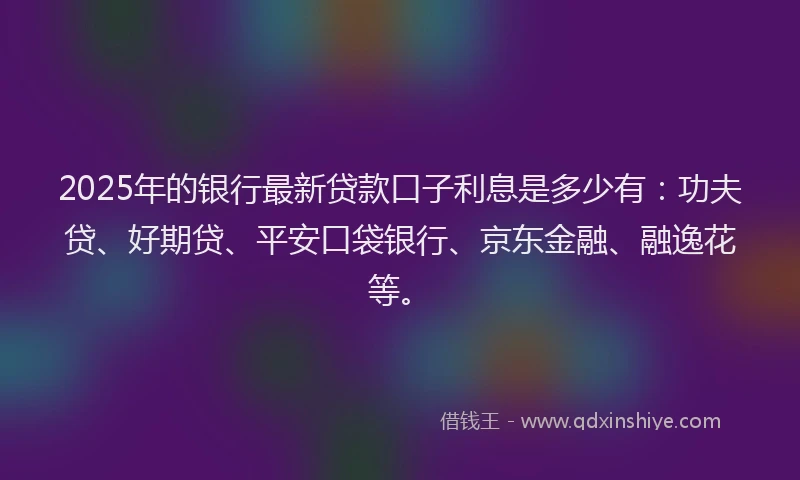 2025年的银行最新贷款口子利息是多少有：功夫贷、好期贷、平安口袋银行、京东金融、融逸花等。
