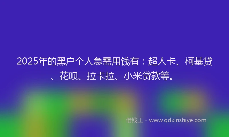 2025年的黑户个人急需用钱有：超人卡、柯基贷、花呗、拉卡拉、小米贷款等。