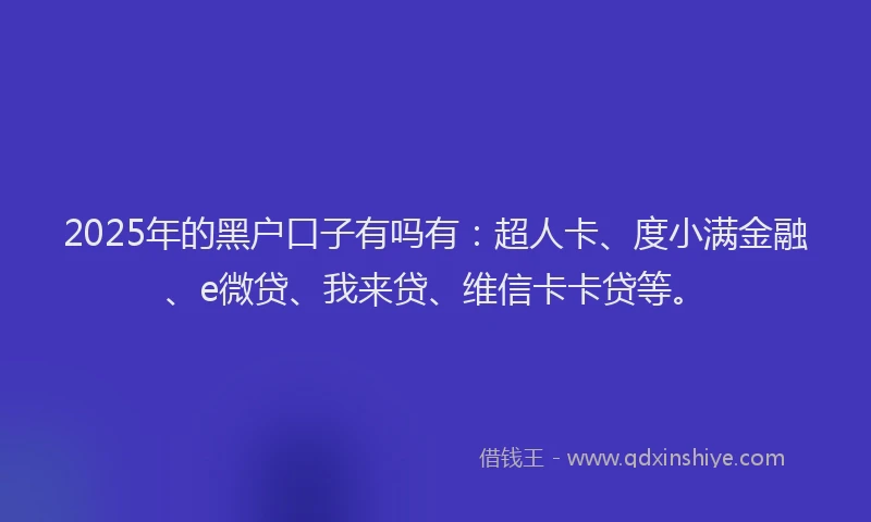 2025年的黑户口子有吗有：超人卡、度小满金融、e微贷、我来贷、维信卡卡贷等。