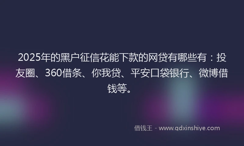 2025年的黑户征信花能下款的网贷有哪些有：投友圈、360借条、你我贷、平安口袋银行、微博借钱等。