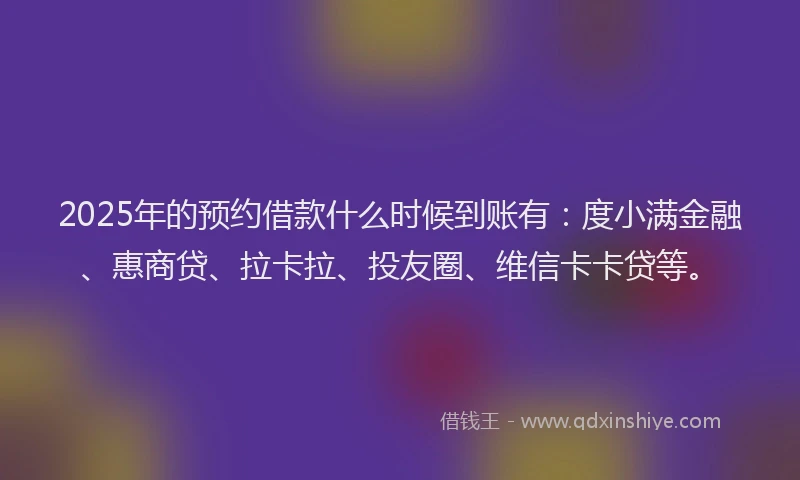 2025年的预约借款什么时候到账有：度小满金融、惠商贷、拉卡拉、投友圈、维信卡卡贷等。