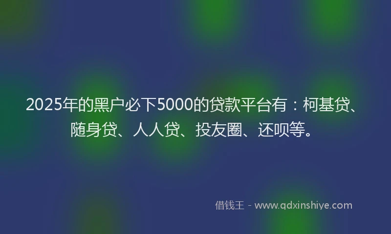 2025年的黑户必下5000的贷款平台有：柯基贷、随身贷、人人贷、投友圈、还呗等。