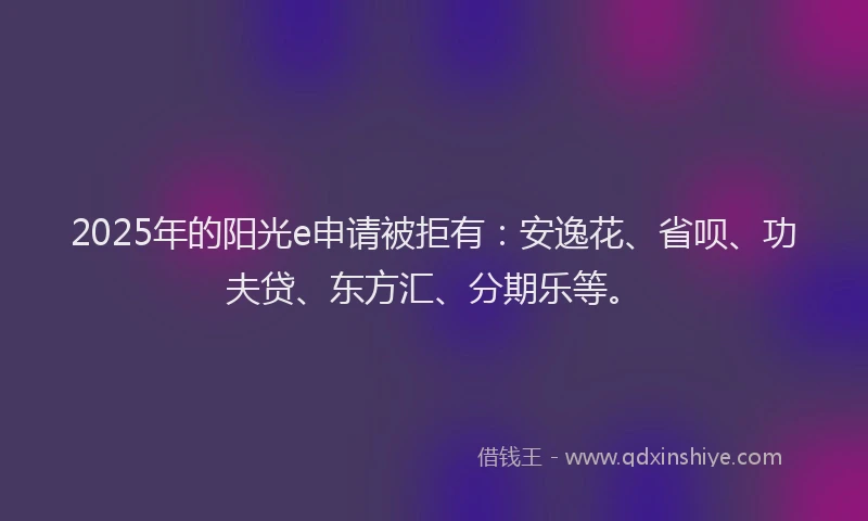 2025年的阳光e申请被拒有：安逸花、省呗、功夫贷、东方汇、分期乐等。