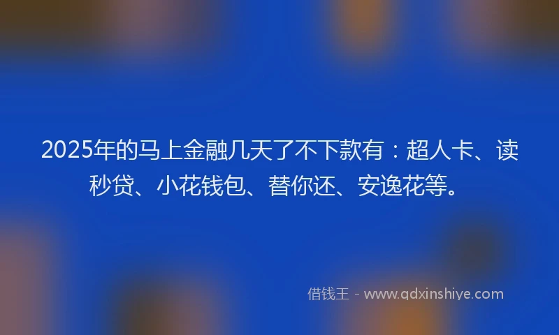 2025年的马上金融几天了不下款有：超人卡、读秒贷、小花钱包、替你还、安逸花等。