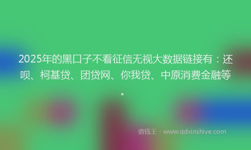 2025年的黑口子不看征信无视大数据链接有：还呗、柯基贷、团贷网、你我贷、中原消费金融等。