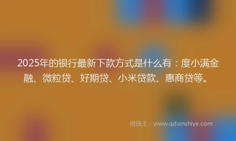 2025年的银行最新下款方式是什么有：度小满金融、微粒贷、好期贷、小米贷款、惠商贷等。