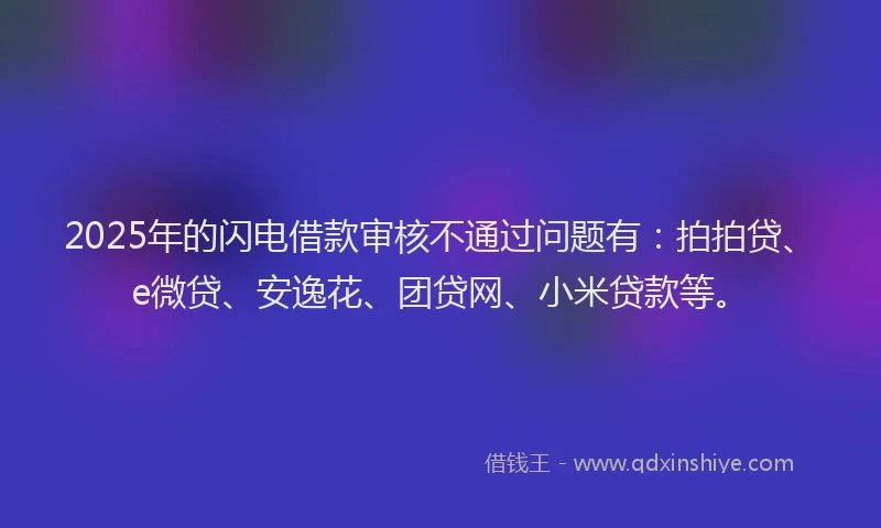 2025年的闪电借款审核不通过问题有：拍拍贷、e微贷、安逸花、团贷网、小米贷款等。