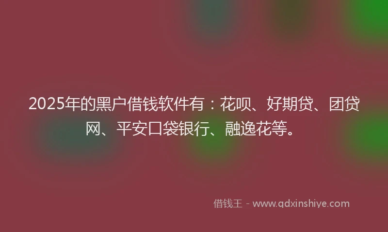 2025年的黑户借钱软件有：花呗、好期贷、团贷网、平安口袋银行、融逸花等。