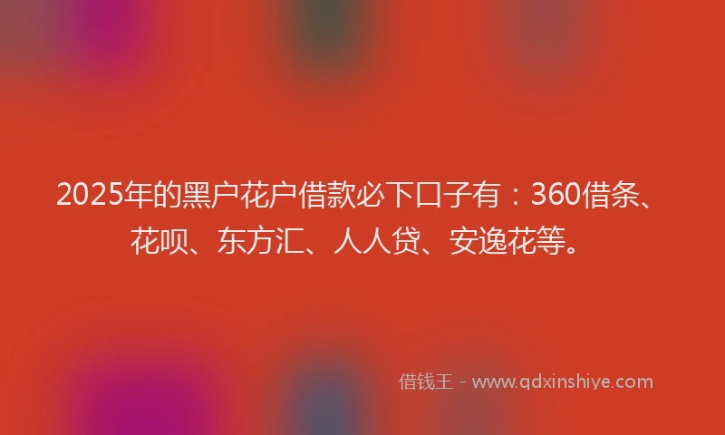 2025年的黑户花户借款必下口子有：360借条、花呗、东方汇、人人贷、安逸花等。