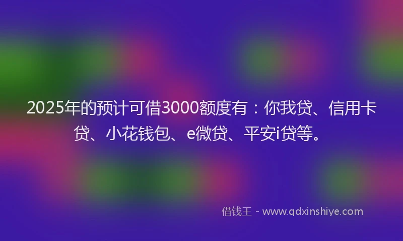 2025年的预计可借3000额度有：你我贷、信用卡贷、小花钱包、e微贷、平安i贷等。