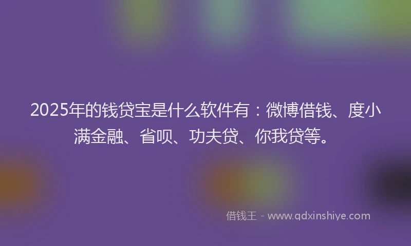 2025年的钱贷宝是什么软件有：微博借钱、度小满金融、省呗、功夫贷、你我贷等。