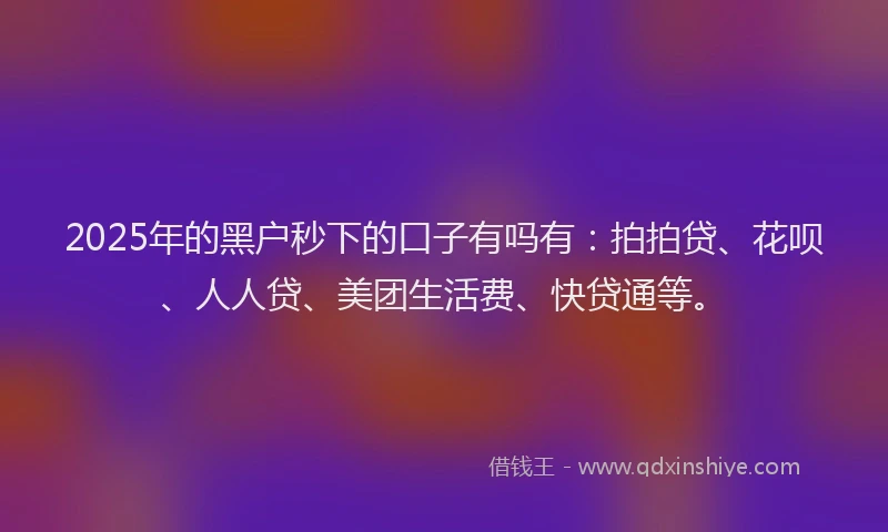 2025年的黑户秒下的口子有吗有：拍拍贷、花呗、人人贷、美团生活费、快贷通等。