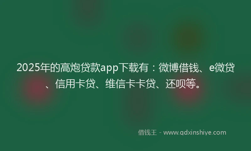 2025年的高炮贷款app下载有：微博借钱、e微贷、信用卡贷、维信卡卡贷、还呗等。