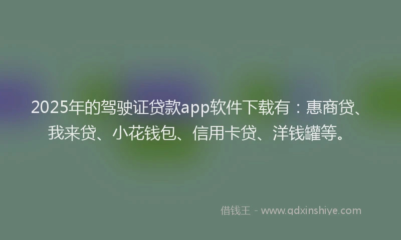 2025年的驾驶证贷款app软件下载有：惠商贷、我来贷、小花钱包、信用卡贷、洋钱罐等。